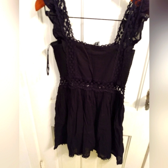 Fairy-like 🌟dainty garden tea party black ruffle lace applique tunic dress - Picture 4 of 6